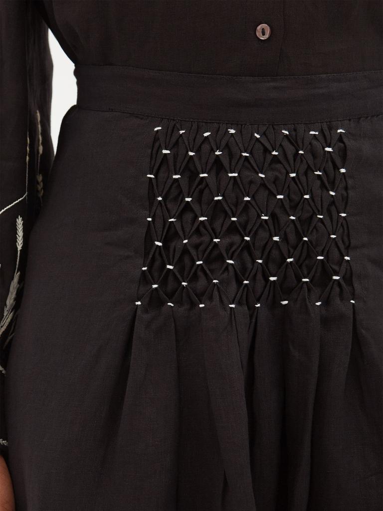 Yulia floral-embroidered linen midi skirt商品第4张图片规格展示