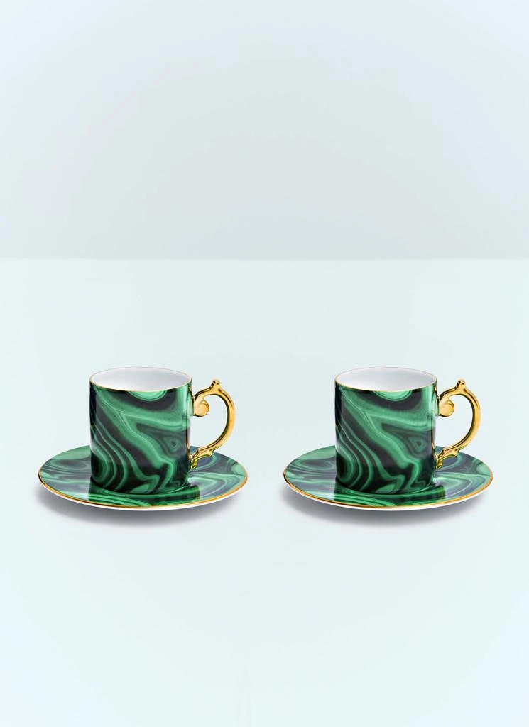 商品L'Objet|Set Of Two Malachite Espresso Cups And Saucers,价格¥1948,第1张图片