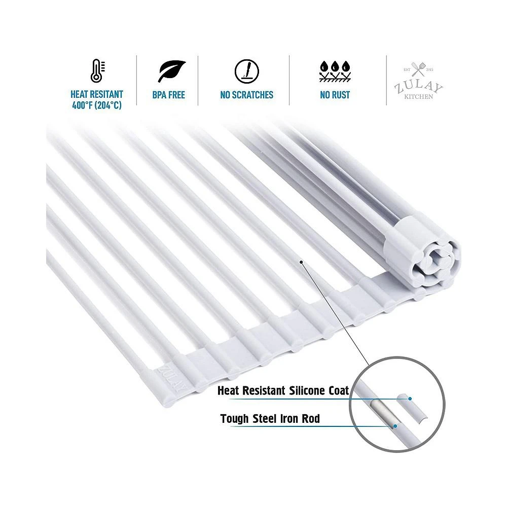 商品Zulay Kitchen|Multipurpose Heavy Duty Silicone Roll Up Sink Drying Rack,价格¥186,第2张图片详细描述