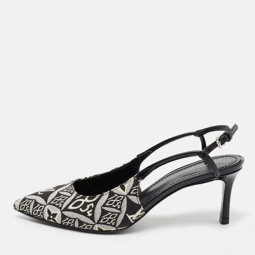 商品[二手商品] Louis Vuitton|Louis Vuitton Black/White Canvas And Patent Leather Cherie Slingback Pumps Size 36,价格¥5006,第1张图片