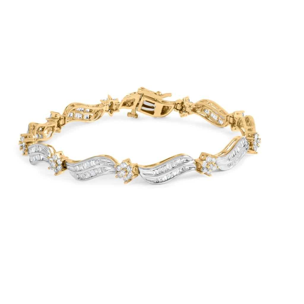 商品Haus of Brilliance|10K Yellow and White Gold 3.00 Cttw Diamond Cluster and Wave Link Bracelet,价格¥38606,第1张图片