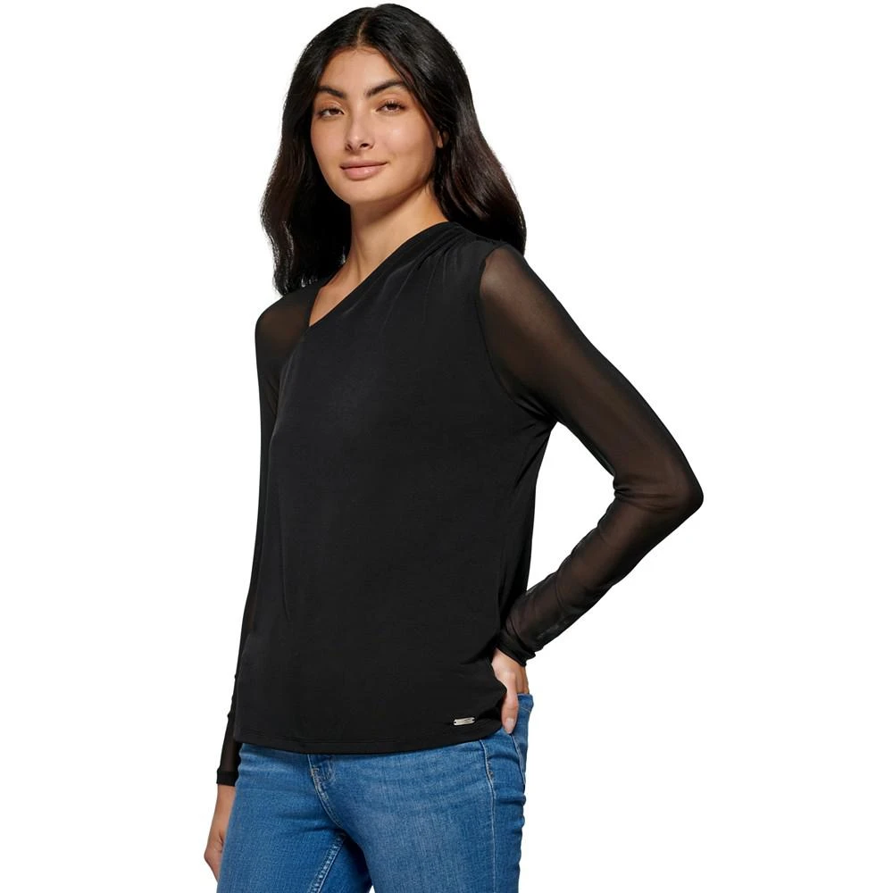 商品Calvin Klein|Women's Mesh Sleeve Matte Jersey Top,价格¥137,第3张图片详细描述