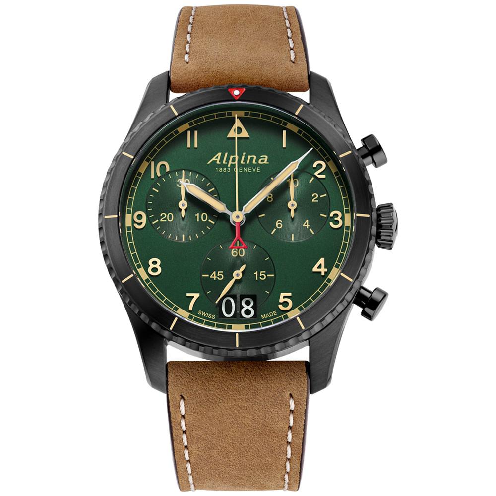 Men's Swiss Chronograph Startimer Pilot Brown Leather Strap Watch 44mm商品第1张图片规格展示