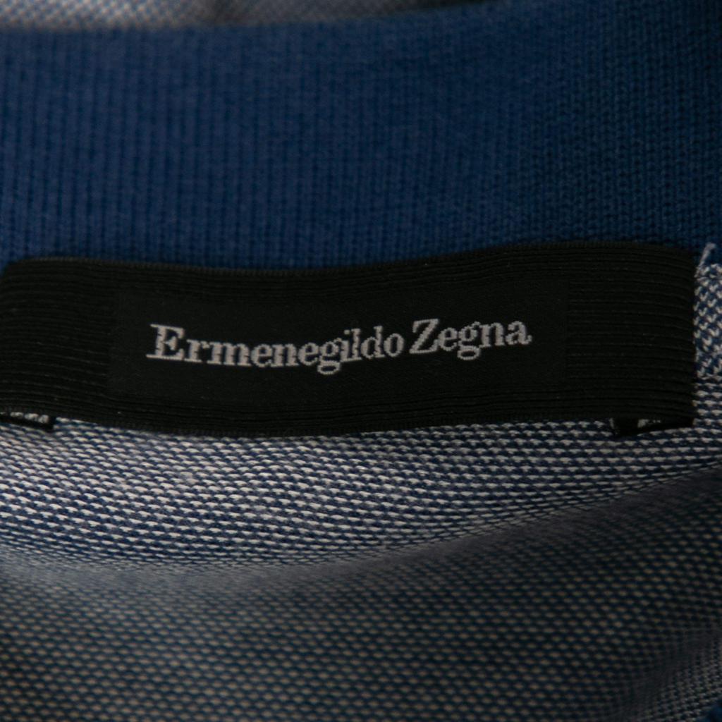 Ermenegildo Zegna Blue Cotton & Silk Short Sleeve Polo T-Shirt XL商品第4张图片规格展示