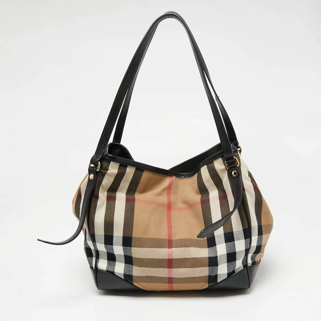 商品[二手商品] Burberry|Burberry Black/Beige House Check Canvas and Leather Small Canterbury Tote,价格¥2746,第4张图片详细描述