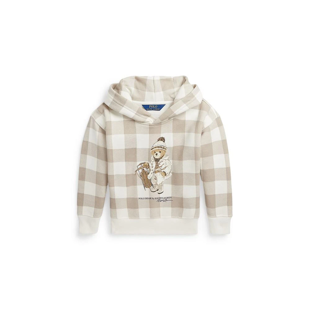 商品Ralph Lauren|Little and Toddler Girls Plaid Polo Bear Fleece Hoodie,价格¥942,第1张图片