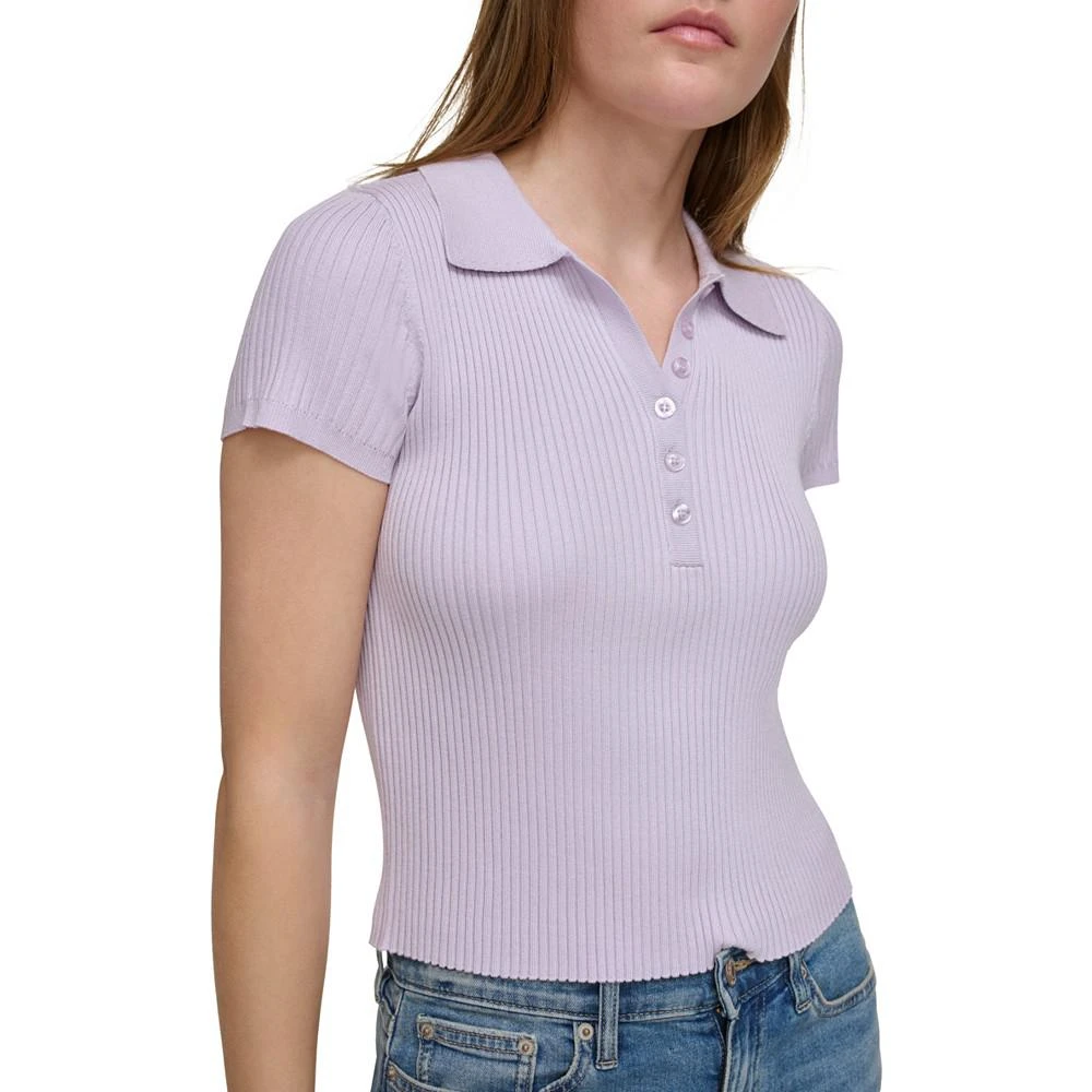 商品Calvin Klein|Women's Ribbed Quarter-Button Polo Shirt,价格¥201-¥219,第4张图片详细描述