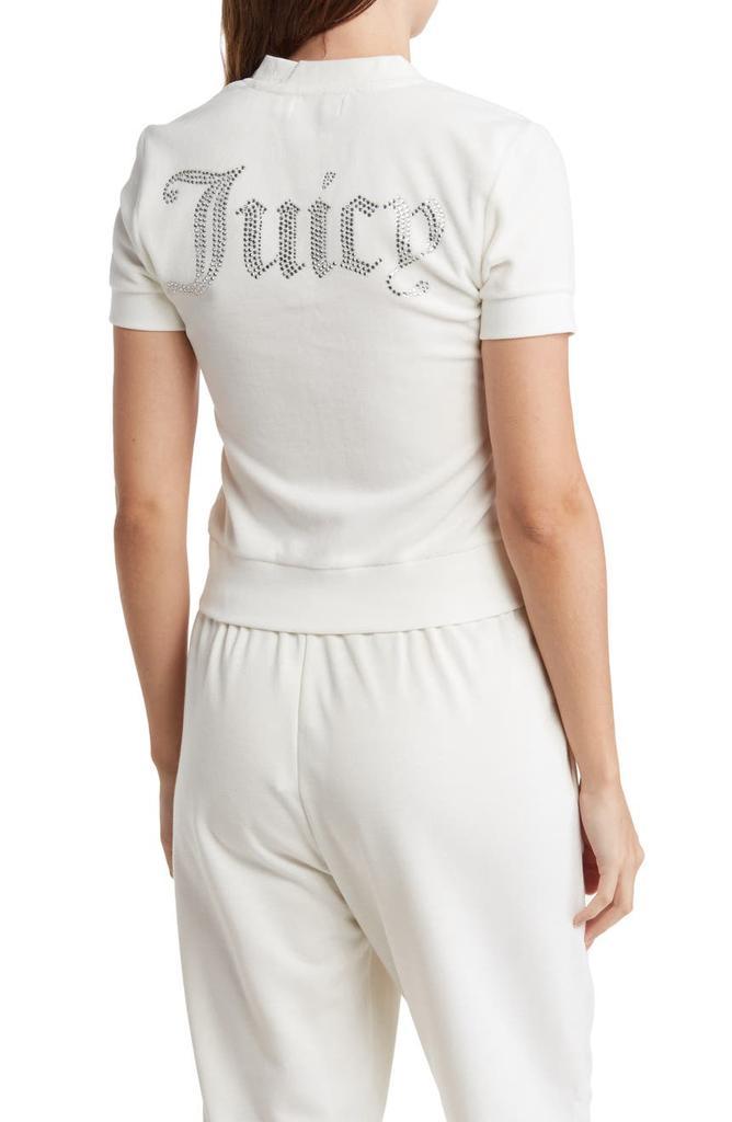 商品Juicy Couture|Rhinestone Logo Zip Front Velour Top,价格¥245-¥254,第4张图片详细描述