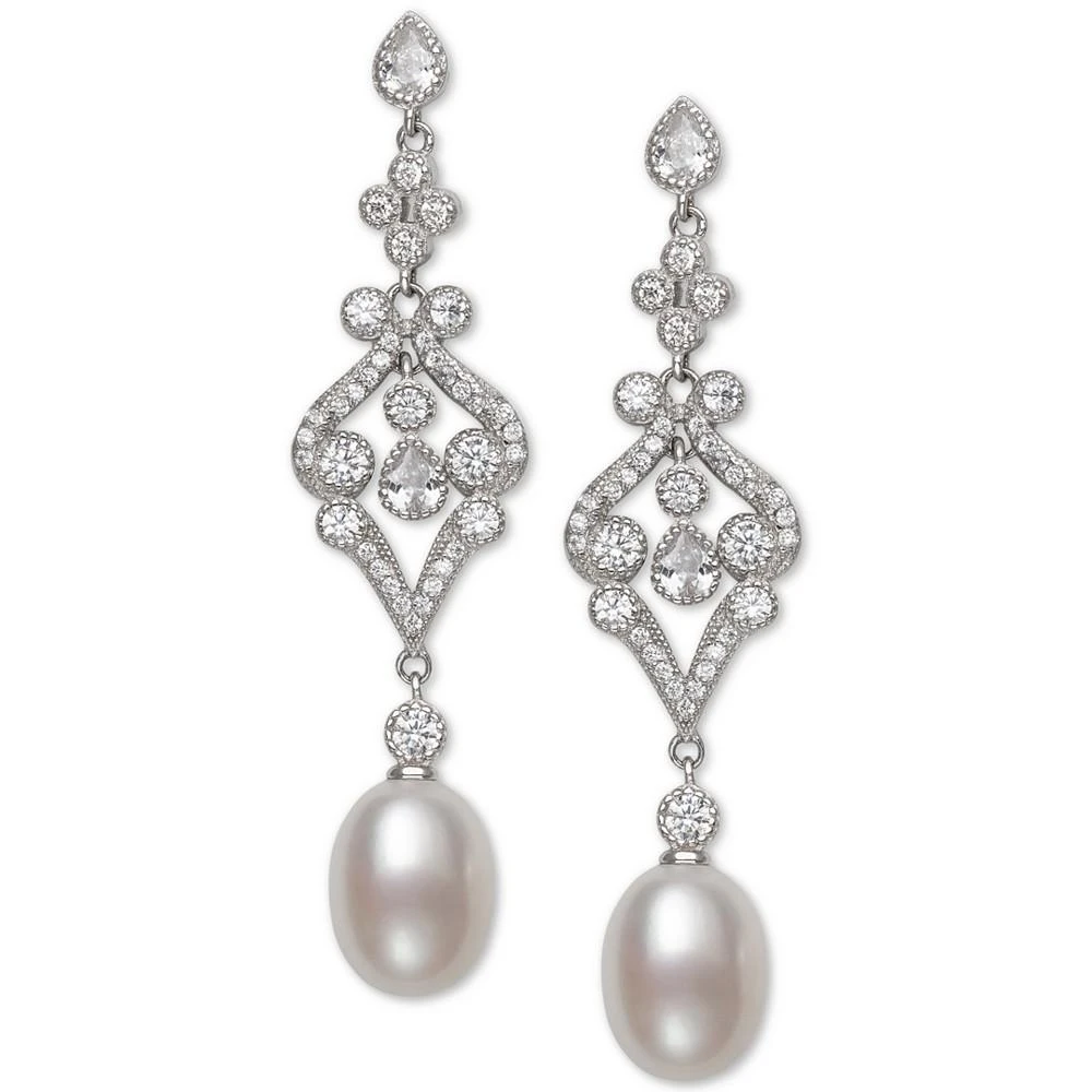 商品Belle de Mer|Cultured Freshwater Pearl (8-9mm) & Cubic Zirconia Drop Earrings in Sterling Silver, Created for Macy's,价格¥451,第1张图片