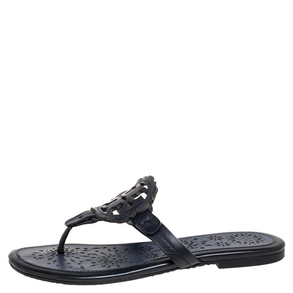 商品[二手商品] Tory Burch|Tory Burch Black/Blue Leather Miller Flat Thong Sandals Size 35,价格¥811,第2张图片详细描述