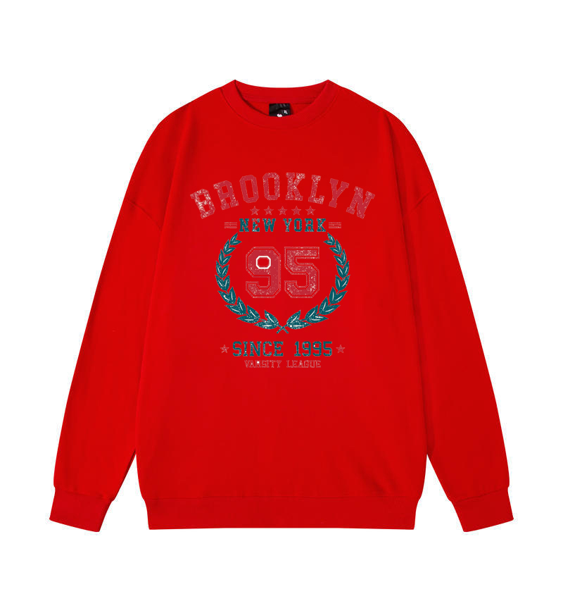 EUHERTZ | 字母印花圆领卫衣男美式潮牌高街重磅上衣, 颜色B-46红色