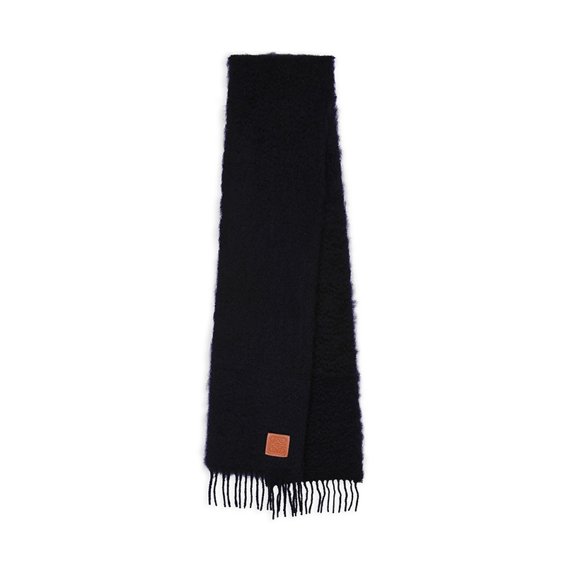 Loewe | 罗意威 男女通用马海毛羊毛徽标贴片流苏边围巾（五色可选）, 颜色黑色