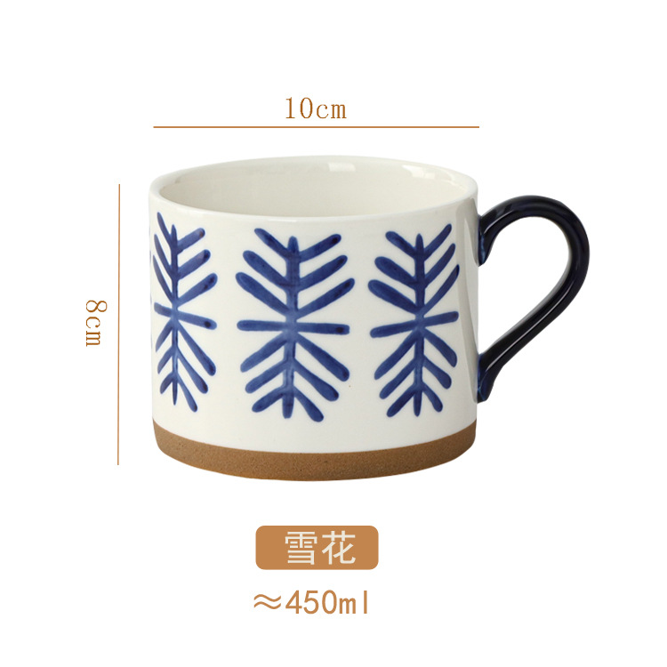 商品第3个颜色 蓝色-雪花, YeeCollene | 复古手绘粗陶马克杯ins釉下彩中式咖啡杯个性小众陶瓷燕麦杯水杯