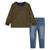Levi's | Baby Boys Poster Logo Long Sleeves T-shirt and Denim Jeans, 2 Piece Set, 颜色Dark Olive