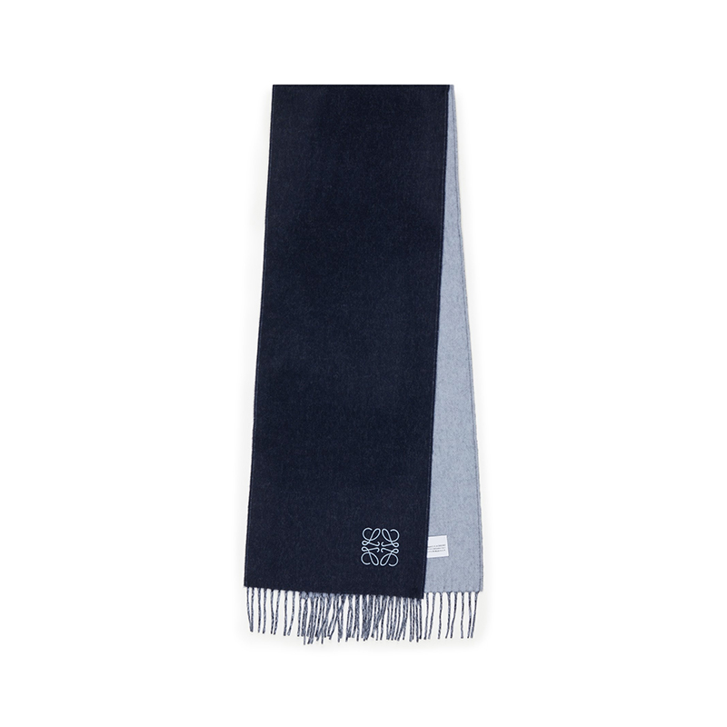 颜色: 蓝色, Loewe | 罗意威 男女通用双色羊毛羊绒徽标刺绣流苏围巾（三色可选）
