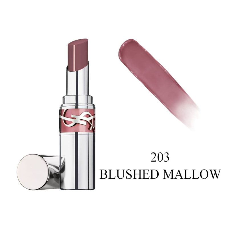 颜色: 203 BLUSHED MALLOW, Yves Saint Laurent | 圣罗兰全新银管口红 水光玻璃唇滋润唇膏 2024新品