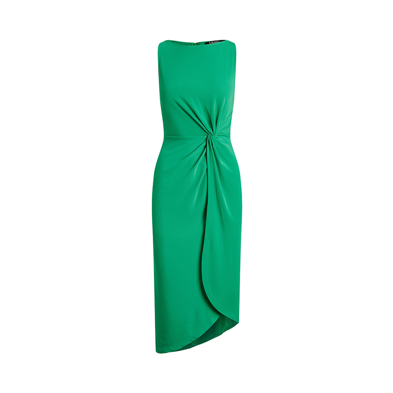 Ralph Lauren | 拉夫劳伦 女士涤纶/氨纶混纺饰有不对称下摆细节圆领平纹针织连衣裙（2色可选）, 颜色绿色