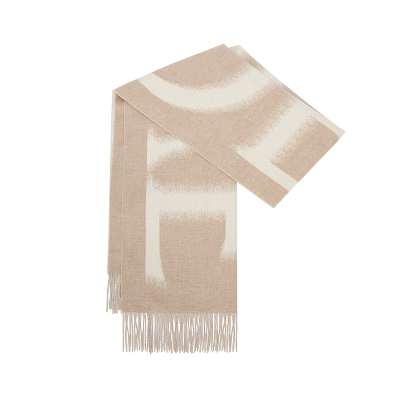 Loewe | 罗意威23新款 男女通用羊毛羊绒标志印花围巾, 颜色米棕色