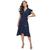 DKNY | Women's Flutter-Sleeve Tie-Waist Faux-Wrap Dress, 颜色Navy