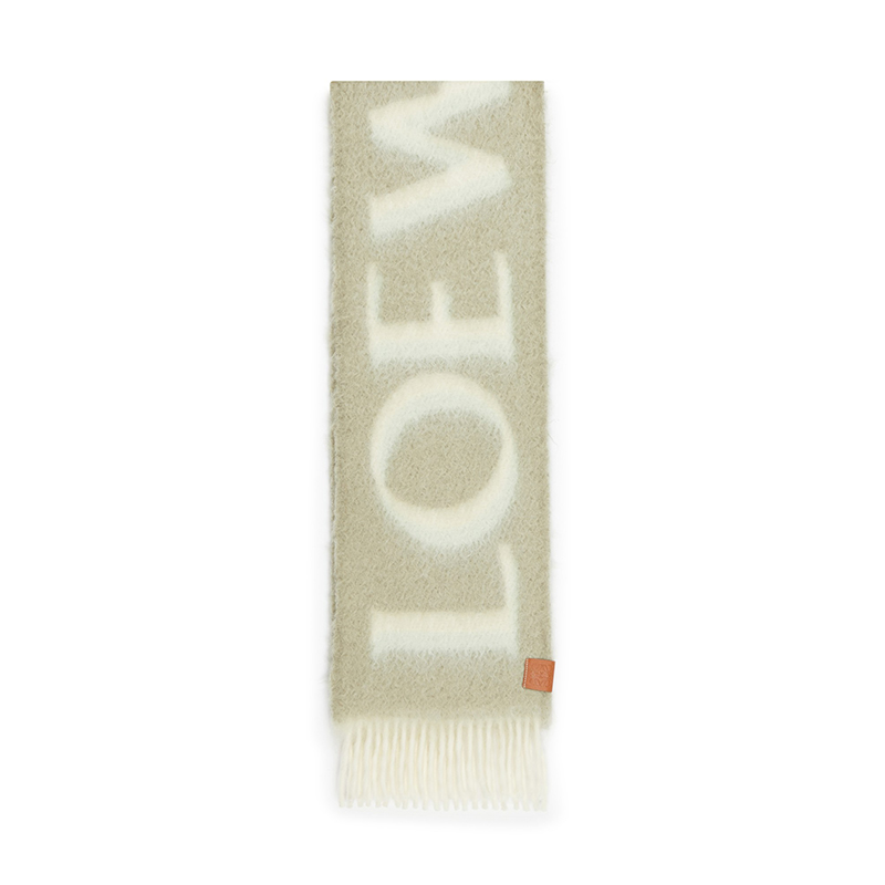 Loewe | 罗意威 男女通用马海毛羊毛标志印花流苏边围巾, 颜色绿色