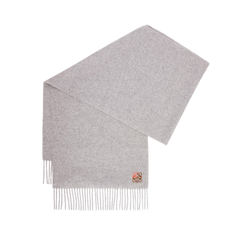 Loewe | 罗意威23新款 男女通用羊绒标志刺绣流苏围巾, 颜色灰色