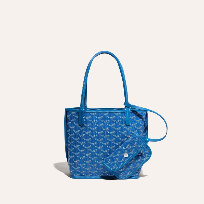 颜色: 天蓝色, Goyard | 高雅德 Anjou Mini男女黑色帆布/小牛皮手提包 ANJOUSMINCG01TY01P（十一色可选）