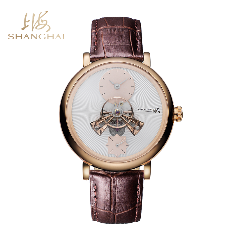 商品SHANGHAI WATCH |  大都会系列·穹境 自动上链机械男士腕表颜色白盘玫瑰金圈棕带