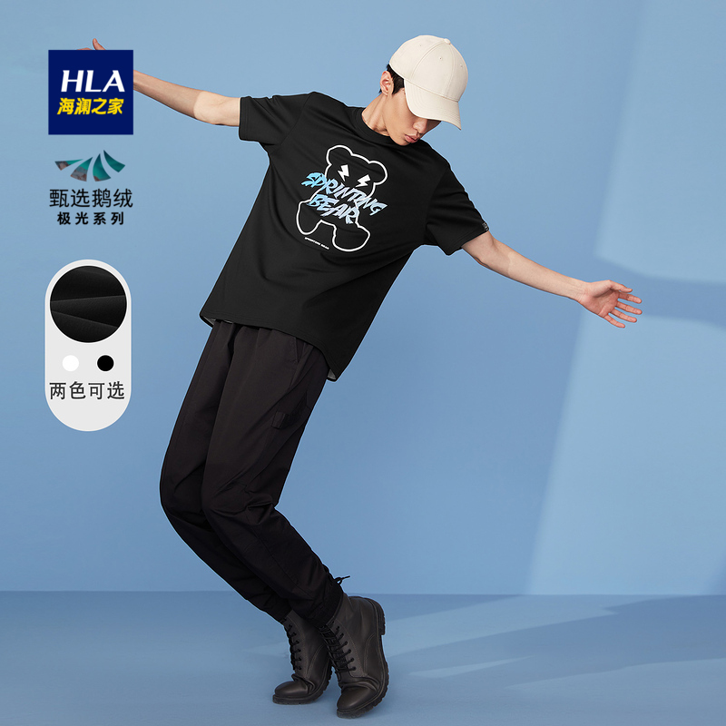 商品HLA | HLA/海澜之家卡通图案短袖T恤2022春新宽松舒适圆领柔软亲肤短t男颜色39黑色花纹