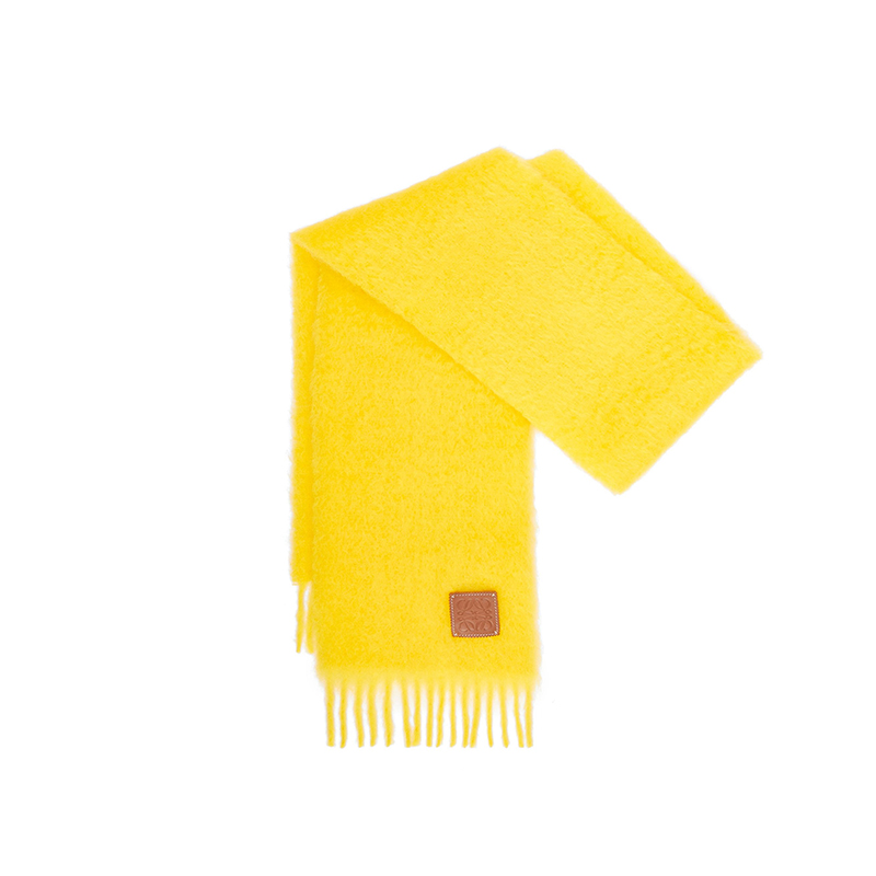 Loewe | 罗意威23新款 男女通用马海毛羊毛带皮革标围巾（三色可选）, 颜色黄色