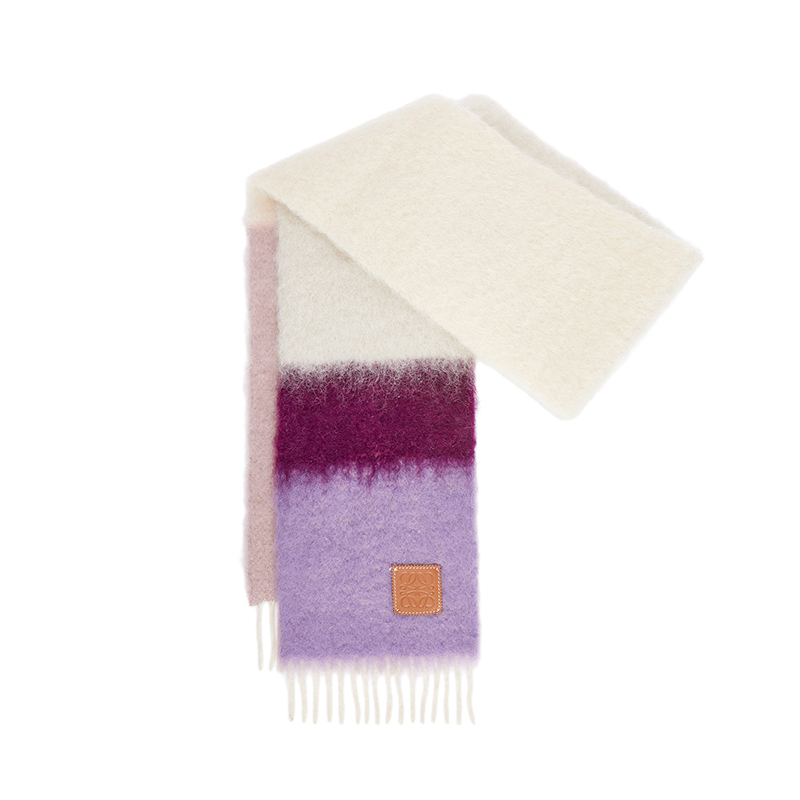 Loewe | 罗意威23新款 男女通用渐变马海毛羊毛皮标围巾（四色可选）, 颜色白紫色