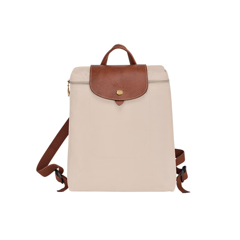 颜色: 米色26cmx 28cmx 10cm, Longchamp | LONGCHAMP/珑骧 女士中号帆布按扣拉链双肩包【米色现货速发】