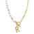ADORNIA | 14k Gold-Plated Paperclip Chain & Mother-of-Pearl Initial F 17" Pendant Necklace, 颜色Letter R