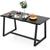 颜色: black, Hivvago | 63" Large Dining Table with Wavy Edge and Heavy-duty Metal Frame-Black