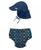 颜色: Navy Fish Geo, green sprouts | Baby Boys or Baby Girls Snap Swim Diaper and Flap Hat UPF 50, 2 Piece Set