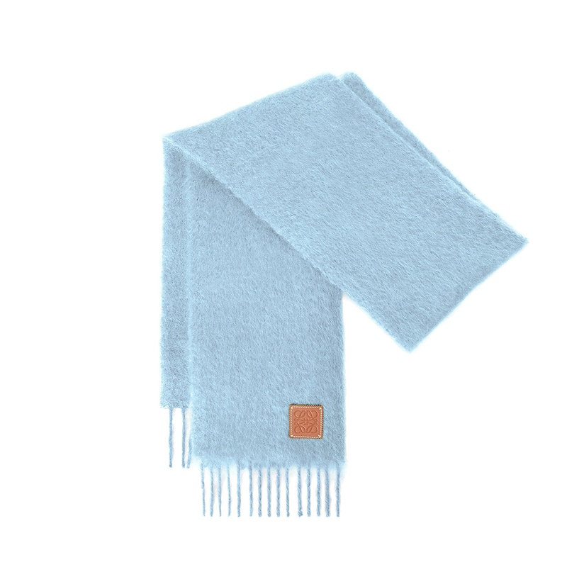 Loewe | 罗意威23新款 男女通用马海毛羊毛带皮革标围巾（3色可选）, 颜色天蓝色