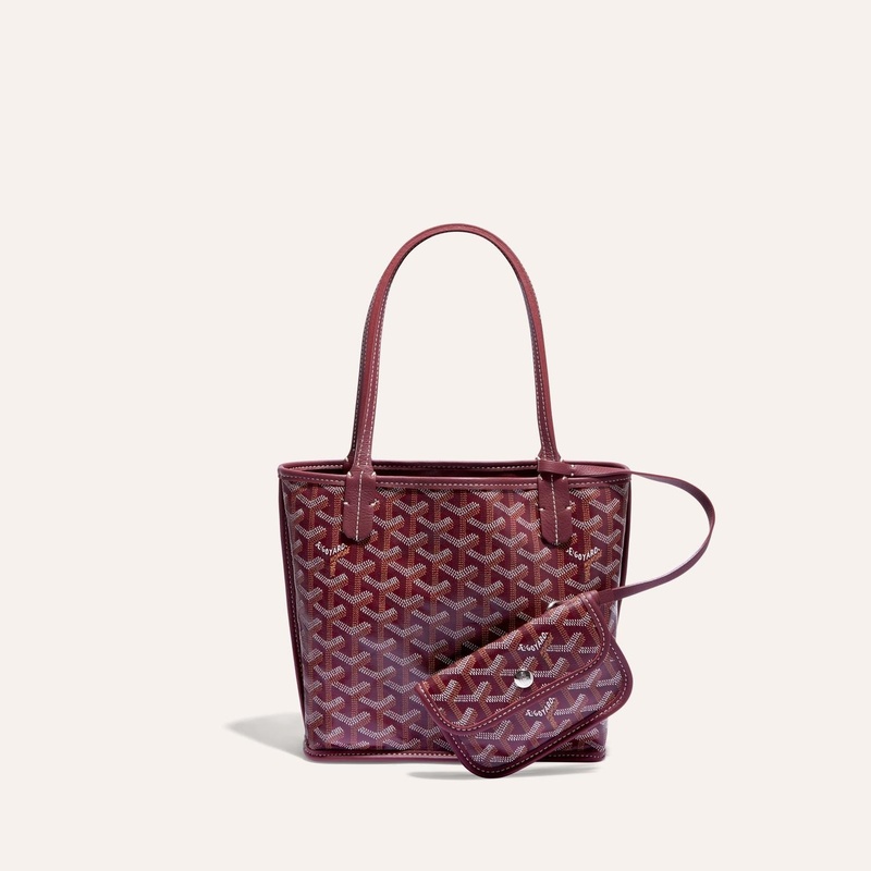 颜色: 酒红色, Goyard | 高雅德 Anjou Mini男女黑色帆布/小牛皮手提包 ANJOUSMINCG01TY01P（十一色可选）