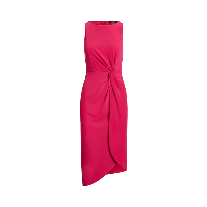 Ralph Lauren | 拉夫劳伦 女士涤纶/氨纶混纺饰有不对称下摆细节圆领平纹针织连衣裙（2色可选）, 颜色红色