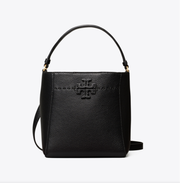 商品第3个颜色黑色, Tory Burch | 汤丽柏琦TB女包McGraw标志双Tlogo荔枝纹牛皮革水桶包单肩手提包