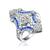 颜色: sapphire, Genevive | Sterling Silver White Gold Plating With Colored Baguette and Round Cubic Zirconia Modern Ring