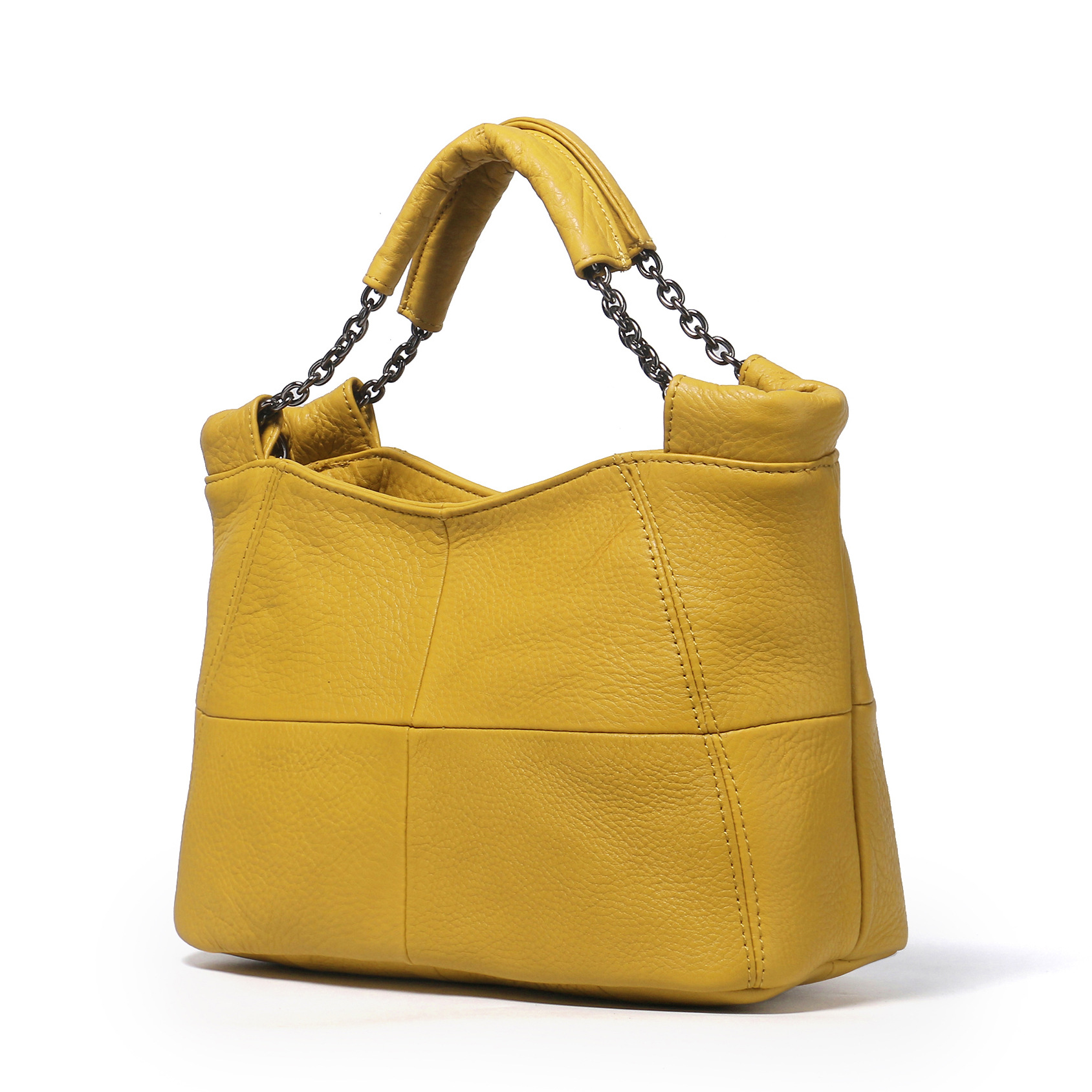 YeeCollene | 出口欧美版女包亚马逊女士包包2023新款手提真皮包头层牛皮女包链条包, 颜色 黄色
