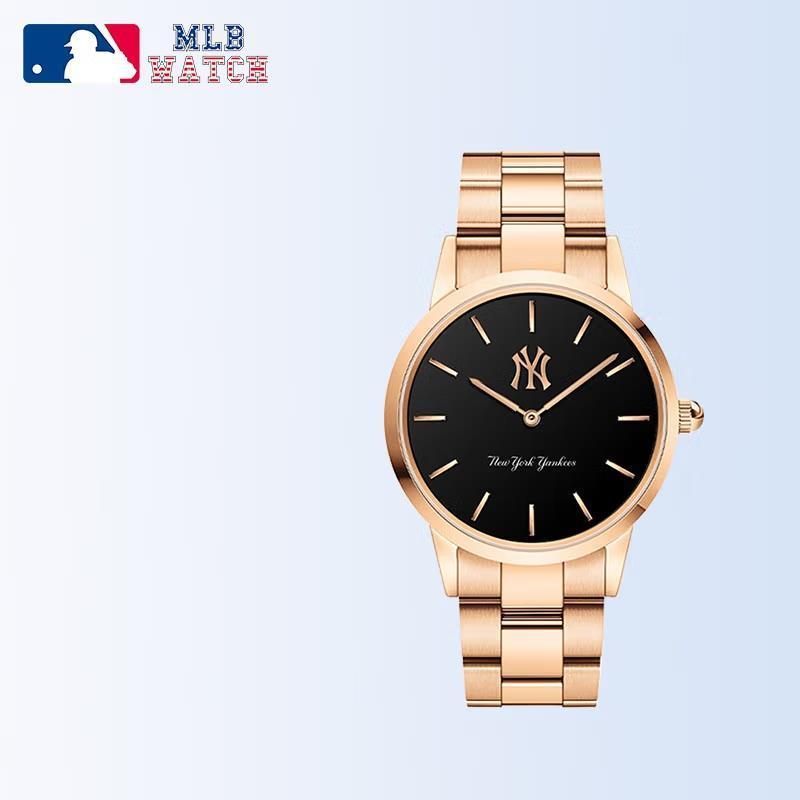 商品MLB | 欧美时尚防水石英表金色钢表带男女手表MLB-TP013颜色玫金黑面.