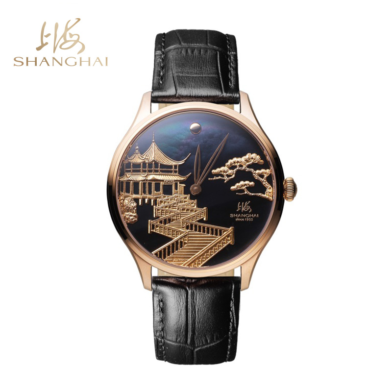 商品SHANGHAI WATCH | 复兴 · 九曲映月 金雕腕表颜色黑色母贝