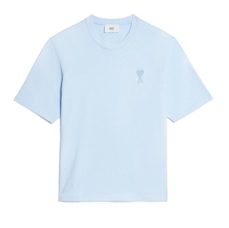 商品第2个颜色蓝色, AMI | AMIPARIS 23新款纯色圆领套头短袖T恤男女同款（香港仓发货）
