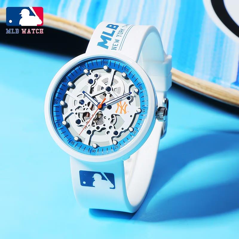 商品MLB | 时尚潮流中性学生欧美腕表镂空硅胶情侣防水石英表MLB-TP609颜色蓝色