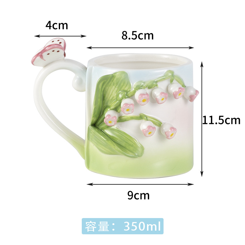 商品第1个颜色铃兰花, YeeCollene | ins风铃兰花马克杯 郁金香陶瓷杯 手绘不规则马克杯 手捏水杯