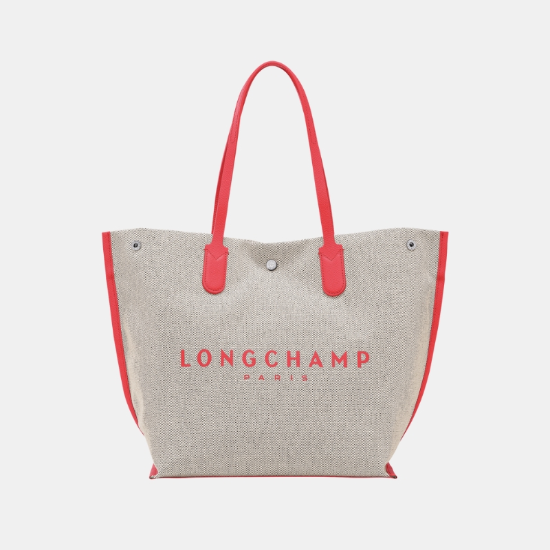 颜色: 草莓色, Longchamp | 珑骧女士新款帆布大容量手提单肩logo印花托特包10090 HSG 037（香港仓发货）
