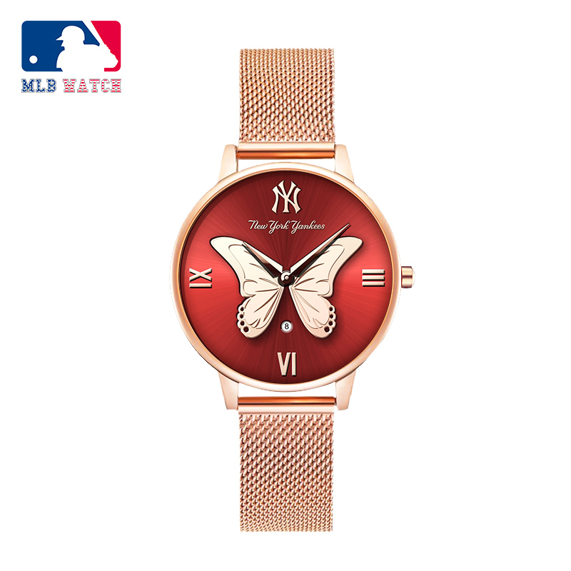 商品MLB | MLB美职棒潮牌手表 ins风女士钢带小表盘手表 学生防水女表SD028颜色热情酒红