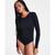 商品第1个颜色Deep Black, Bar III | Women's Long-Sleeve Shoulder Pad Bodysuit, Created for Macy's