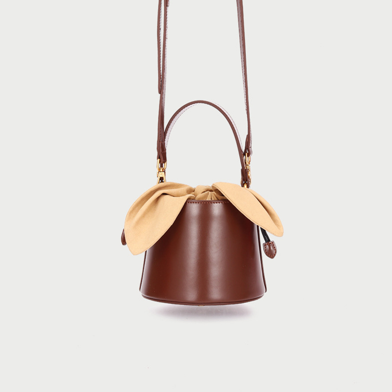 商品第2个颜色焦糖色, GLENVINTEN | 格岚云顿设计女包水桶包包女2022新款蝴蝶结单肩包斜挎包bags