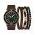 商品American Exchange | Men's Faux-Leather Strap Watch 44mm Gift Set颜色Brown